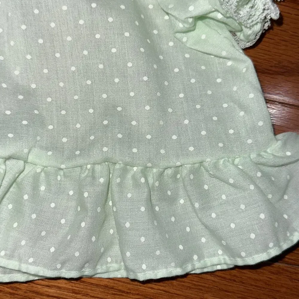 Vintage Toddle Time JcPenney Light Jade Green Dot Ruffle Prairie Baby Dress 6-9M